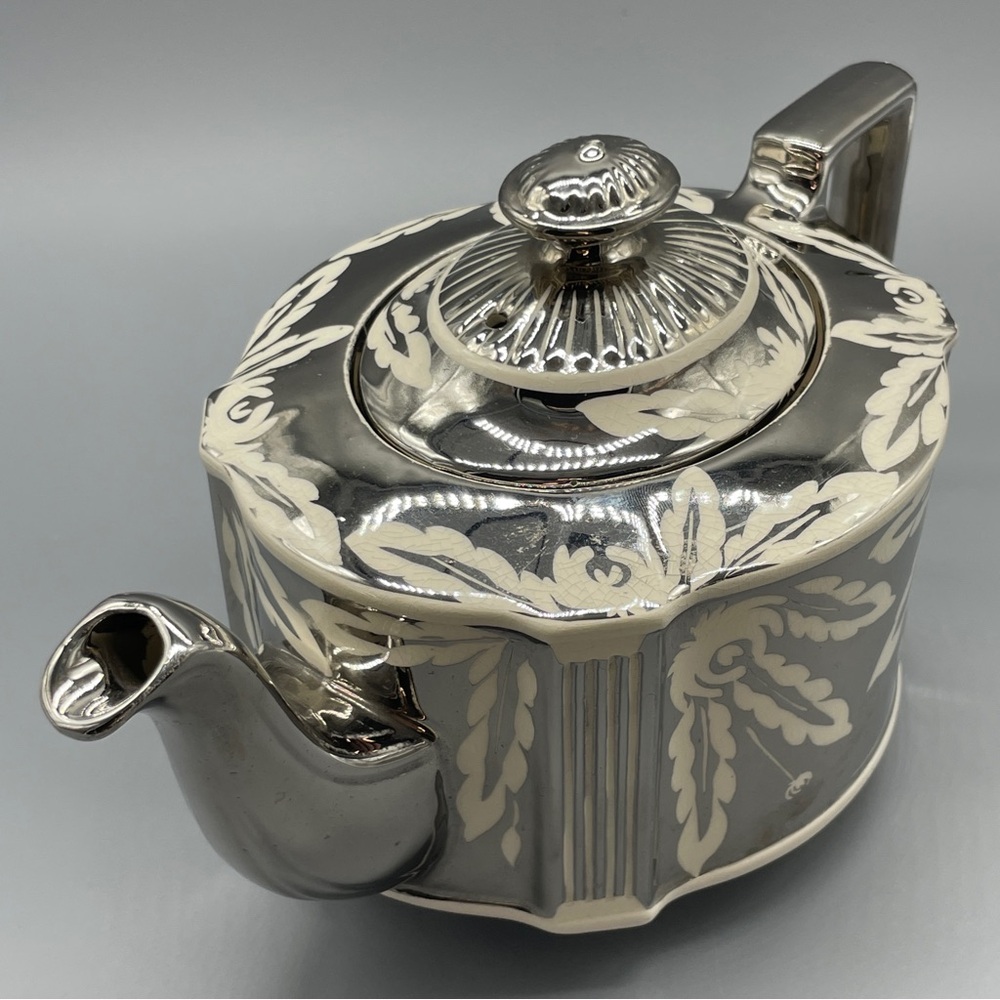Sadler Teapot Made in England Oval Silver Luster Mirror 1930s Art Deco